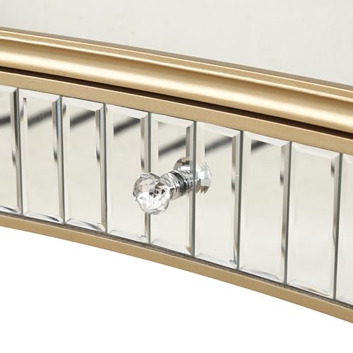 SSLine Mirror Console Table for Living Room 47" Half-Moon Mirrored Entryway Table with Fluted Glass & Crystal Knob Drawer Modern Luxury Gold Silver Mirror Foyer Tables for Hallway Entrance SSLine