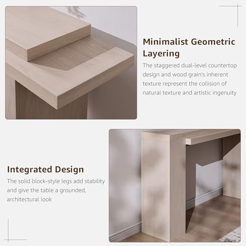 OKD 63 Inch Modern Entryway Console Table, Solid Geometry Accent Sofa Table Behind The Couch, Narrow Console Table for Entryway, Hallway, Living Room, Foyer, White Alder OKD