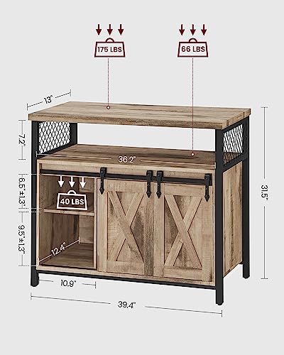 VASAGLE Buffet Cabinet, Storage Cabinet, Sideboard with 2 Sliding Barn Doors, Adjustable Shelves, 13 x 39.4 x 31.5 Inches, for Living Room, Camel Brown and Ink Black ULSC092B50