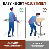 OUKMIC Mobile Standing Desk Portable Pneumatic Laptop Rolling Cart Adjustable Height, Tiltable Overbed Table Sit Stand Computer Workstations for Home Office w/Wheels Flat Desk 32", White OUKMIC