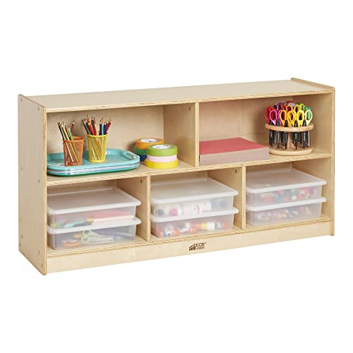 ECR4Kids 5-Compartment Mobile Storage Cabinet, 24in, Classroom Furniture, Natural - WoodArtSupply