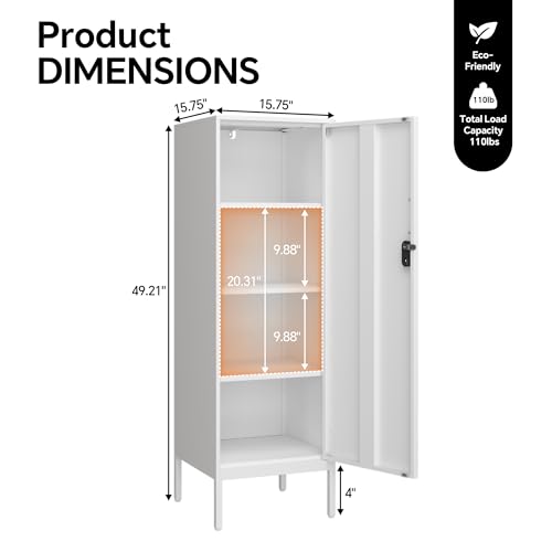 Steehoom Metal Cabinet with Lock Steel Storage Locker Lockable 4 Tier Bathroom Cabinet Changing Room Employee Locker for Home, Office, School, Gym, Garage (White, 15.75" D x 15.75" W x 49.21" H) Steehoom