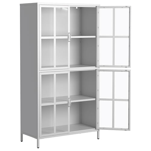 Metal Storage Cabinet with Glass Doors, Adjustable Shelves, 72 x 36 x 16 in WoodArtSupply