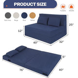 Fvkind Folding Sofa Bed, 4 in 1 Convertible Sleeper Sofa Bed Chair with Pillow, Twin Memory Foam Loveseat Futon Sleeper Chair, Foldable Futon Couch for Living Room, Bedroom, Guest Room, Blue Fvkind