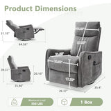 cinkehome Heated Massage Swivel Rocker Recliner Chair for Nursery - Small Space Reclining Chair with Lumbar Support, 360° Swivel & Gentle Rocking, Ergonomic High Back Chenille Fabric Gray