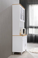 HODEDAH IMPORT Tall Standing Kitchen Cabinet with Top and Bottom Enclosed Cabinet Space, 1-Drawer, Large Open Space for Microwave in White Hodedah