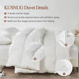 KUSNUG 100% Organic Cotton Feather & Down Fibers Comforter Twin Size, All-Season Hotel-Style Hypoallergenic Duvet Insert, Ivory White 68x90 Inch KUSNUG