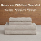 DAPU Pure Linen Sheets Set, 100% French Linen from Normandy, Breathable and Durable for Hot Sleepers, 4 Pcs Queen Size Sheets Set - 1 Flat Sheet, 1 Fitted Sheet, 2 Pillowcases (Natural Linen, Queen) DAPU