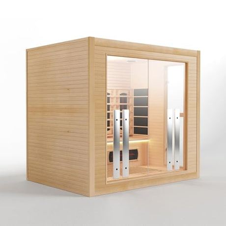 4-5 Person Hybrid Home Wood Sauna, Indoor WiFi Control Far Infrared & Traditional Canadian Hemlock Steam Saunas Spa with Red Light Therapy, 14 Heating elements & Electric Stove, Accessories, Rightdoor Smartmak