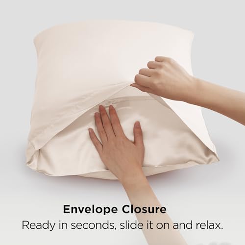 Bedsure Satin Pillowcases, Similar to Silk Pillow Cases Queen Size Set of 2, Cooling Pillow Case for Sleeping Women with Envelope Closure, Gifts for Women Men, Beige, 20x30 Inches, 2pcs Bedsure