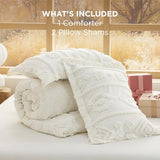 Bedsure Boho Tufted White Comforter King Size, GentleSoft™ 3 Pieces Boho Farmhouse Decor Bedding, Exquisite Shabby Chic Bedding for All Seasons, 1 Bed Comforter, 2 Pillow Shams, 104x90 Inches Bedsure