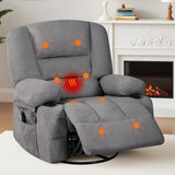 Massage Recliner Chair for Living Room, Chenille Rocker Recliner Chair for Adults with Vibration Massage and Heat, Adjustable Home Theater Seating for Living Room, Bedroom, 360° Swivel, Grey