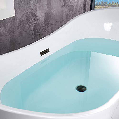 WOODBRIDGE 71" Acrylic Freestanding Bathtub Contemporary Soaking Tub, White Acrylic (Matte Black Drain/Overflow),B0017 MB Drain &O WOODBRIDGE