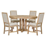 LUMISOL 5 Piece Round Extendable Dining Room Table Set with Chairs for Saving Space Solid Wood Round Kitchen Table Set, Natural Wood Wash LUMISOL