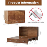 Nesbsakte Queen Murphy Bed Cabinet: Hidden Space-Saving Solid Wood Cabinet Bed with USB Charging for Beedrooms and Apartments(Mattress Not Included) Yellow Brown-15 Nesbsakte