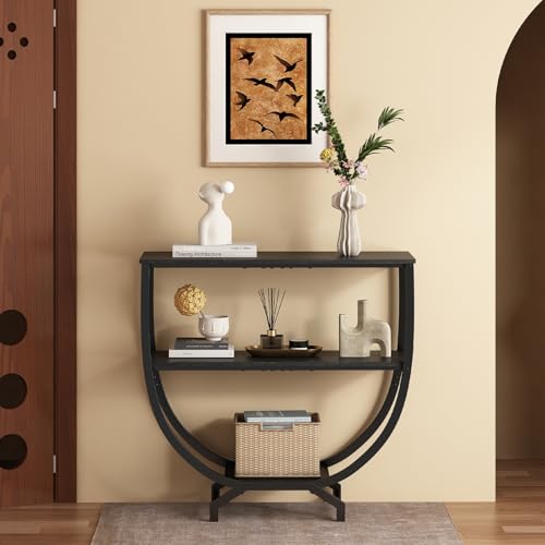 GILLAS 3 Tier Console Tables, 30" Height Entryway Table, Sofa Table Behind Couch Table, Industrial Entryway Furniture Entry Way Table with Storage for Living Room, Hallway, Entrance, Rustic Black GILLAS