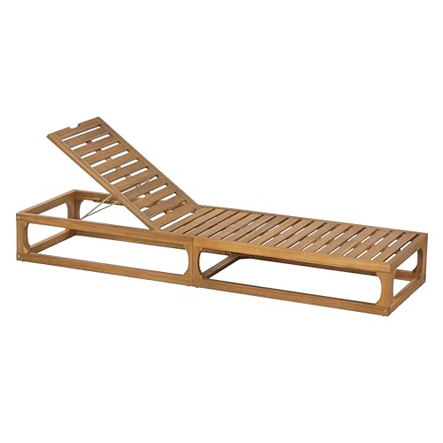 Christopher Knight Home Vauz Patio Chaise Lounge Chair Outdoor, Acacia Wood Poolside Sun Lounger with Slatted Design, Open Frame Pool Lounger with Adjustable Backrest, Natural (Frame Only)