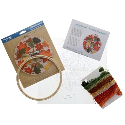 LEISURE ARTS Embroidery Kit 6" Falling Leaves - Cross Stitch Kits for Beginners - Embroidery kit for Beginners - Embroidery Kits for Adults - Embroidery Kits for Adults