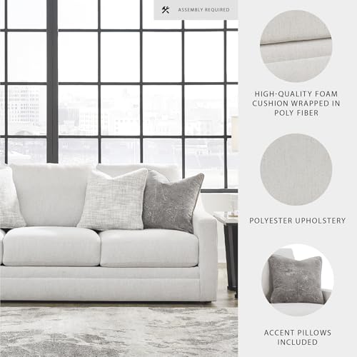 Signature Design by Ashley Maitelynn Contemporary Sofa with Accent Pillows, Reversible Cushions and Sloped Arms, Light Gray Signature Design by Ashley