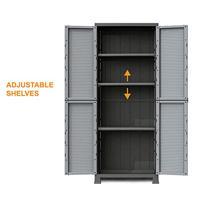 Ram Quality Products Prestige Utility Adjustable 3 Shelf Tool Organizing Storage Cabinet with Lockable Double Doors for Indoor and Outdoor Use, Gray - WoodArtSupply