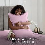 Revdomfly 3 Pcs Twin Size Luxury Silky Soft Pink Satin Sheet Set,1 Premium Moisture Wicking Fitted Sheet Fits Up to 16 Inches Deep Pocket + 1 Flat Sheet + 1 Pillowcases（Pink, Twin） Revdomfly