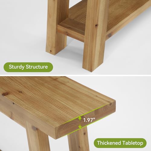 LITTLE TREE 70.9" Solid Wood Console Table for Entryway, 2-Tier Sofa Table Behind Couch, Farmhouse Entryway Table for Living Room, Bedroom, Foyer LITTLE TREE