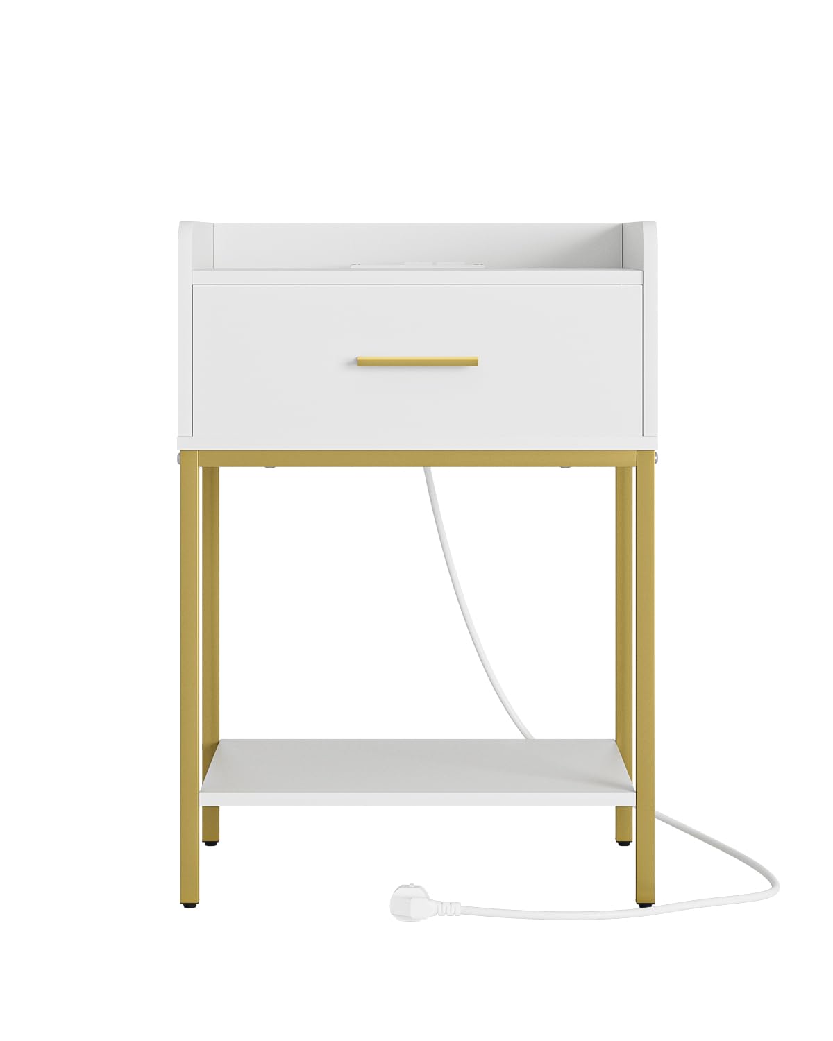 Masupu Nightstand with Charging Station,3-Tier Modern Bedside Night Stand with Storage Drawer and Shelf,Small End Side Table for Bedroom,Living Room,White Masupu