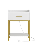 Masupu Nightstand with Charging Station,3-Tier Modern Bedside Night Stand with Storage Drawer and Shelf,Small End Side Table for Bedroom,Living Room,White Masupu