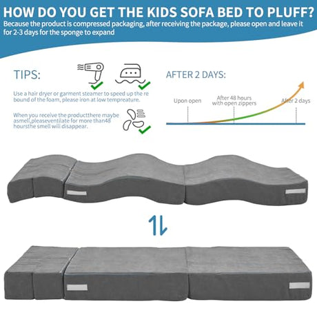 NAIZEA Kids Folding Sofa Bed- Floor Mattress for Kids, Fold Up Sofa Futon Beds, Child Foldable Mattress Floor Bed Folding Couch Trifold Mattresses for Playroom NAIZEA