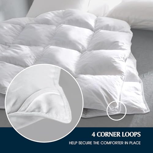 Serta Goose Feather Down Fiber Cotton Comforter Twin Size - 100% Cotton Duvet Insert - Hotel Luxury Hypoallergenic Bedding Comforter Light Warmth 68 x 90 Inch White Serta