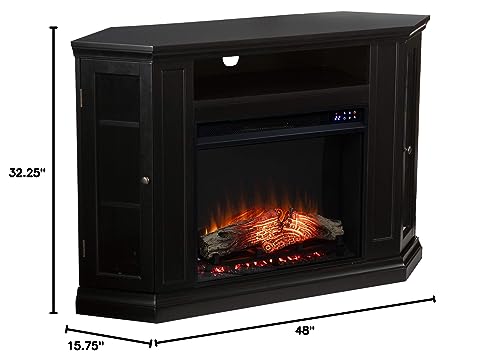 SEI Furniture Claremont Corner Convertible New Electric Fireplace with Storage, Black SEI Furniture