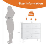 Sweetcrispy Dresser for Bedroom with 6 Storage Drawers, Fabric Storage Tower Organizer, Chest of Drawers with Metal Frame Wooden Top for Closet, Living Room, Entryway, White Sweetcrispy