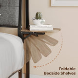 Salamir Queen Floating Bed Frame with LED & Charging Station, Ergonomic Upholstered Headboard with Folding Shelves Storage, Metal Slats Support, No Box Spring Needed, Easy Assembly, Noise-Free, Grey Salamir
