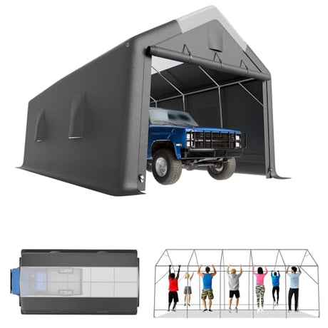 Carport Canopy 12x20FT Heavy Duty with Translucent Roof - Skyview Portable Garage with Reinforced Metal Frame, Zipper Doors, All-Weather Resistant,Waterproof Outdoor Storage Shelter for Cars/RV/ATV WACASA