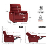MCombo Power Zero Wall Hugger Recliner Chair for Small Space RV Living Room, Power Recliner with Adjustable Headrest, USB & USB-C Charging Ports, Fabric ST257 (Burgundy)