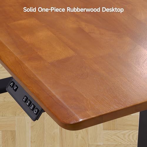 ONBRILL Standing Desk, 55x23.6 Inches Whole-Piece Board Rectangle Stand Up Desk with Solid Wood Desktop and Memory Controller, Adjustable Height from 28-46 Inches for Home & Office, Brown ONBRILL