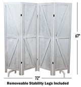Premium Home 4-Panel Room Divider – Rustic White Barn Door, K Pattern Folding Privacy Screen, Partition Wall Premium Home Decor