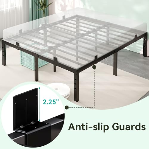 Nelaukoko Queen Bed Frame, 14 Inch Metal Platform Bed Frame Queen Size with Under Storage Space, Mattress Anti-Slip Design, Heavy Duty Sturdy Foundation, No Box Spring Needed, Easy Assembly, Black Nelaukoko