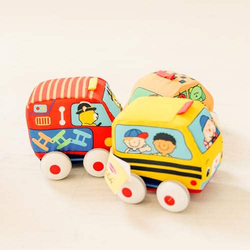 Melissa & Doug K's Kids Pull-Back Vehicle Set - Soft Baby Toy Set With 4 Cars and Trucks and Carrying Case - Pull Back Cars, Toys For Babies And Toddlers Melissa & Doug