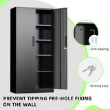 SUNCROWN 72" Metal Storage Cabinet - Heavy-Duty Metal Garage Cabinet with 4 Adjustable Shelves & 2 Doors for Tools, Office, Home, Workshop,Black-Small SUNCROWN