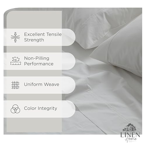 Linen Home 100% Cotton Percale Sheets King Size, White, Deep Pocket, 4 Pieces Set - 1 Flat, 1 Deep Pocket Fitted Sheet and 2 Pillowcases, Crisp Cool and Strong Bed Linen