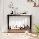 Giantex 36" Narrow Console Table, 2-Tier Industrial Entryway Table with Open Storage Shelves & Metal Frame, Faux Marble Sofa Table Behind Couch for Living Room, Hallway, Foyer, White & Rustic Brown Giantex