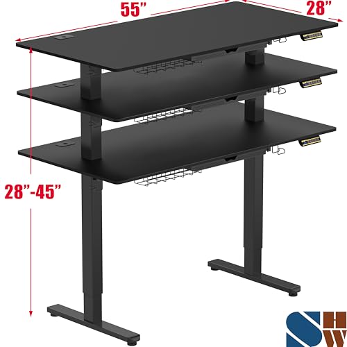 SHW 55 x 28 Inches Electric Height Adjustable Standing Desk with Drawer and Memory Preset, Black SHW