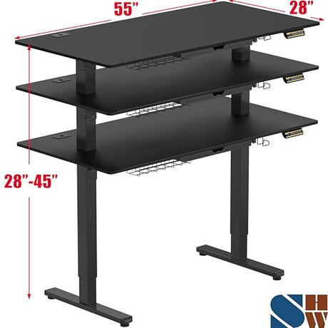 SHW 55 x 28 Inches Electric Height Adjustable Standing Desk with Drawer and Memory Preset, Black SHW