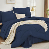 FUANNA 7 Pieces Full Size Comforter Sets, All Season Bedding Sets Full Size, Luxury Soft Bed in a Bag with Comforter, Flat Sheet, Fitted Sheet, Pillowcases & Pillow Shams, Navy Blue FUANNA