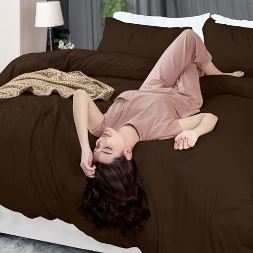 Utopia Bedding Duvet Cover Queen Size - 3 Piece with Zipper Closure - 1 Comforter Cover 90X90 Inches & 2 Pillow Shams 20X26 Inches (Brown) Comforter Not Included Utopia Bedding