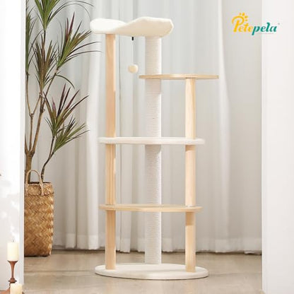 PETEPELA Cat Tree Cat Tower for Indoor Cats,5-Level Cat Play House Cat Activity Center with Scratching Posts Beige - WoodArtSupply