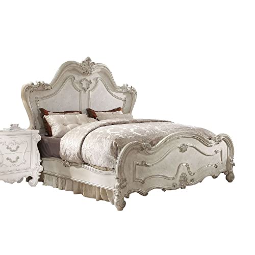 Acme Versailles Wooden King Panel Bed in Bone and White