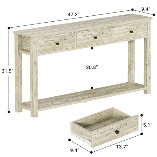 Homieasy Farmhouse Console Table with 3 Drawers, 47 Inch Wood Sofa Table with Storage Shelf for Living Room, Behind Couch, Entryway Table for Hallway, Living Room, or Foyer, Light Rustic Oak Homieasy