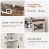 Befrases Farmhouse Sideboard Buffet Cabinet, Barn Doors Storage Cabinet with Drawers and Open Shelf, 47.2'' Wood Coffee Bar Microwave Station for Kitchen, Living Room, Hallway, White Befrases